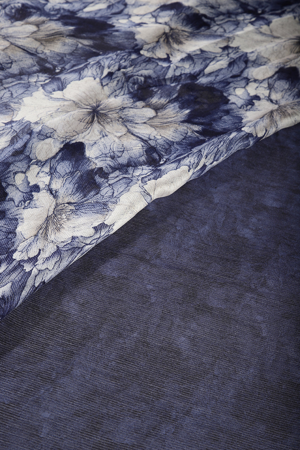 Navy Color Chiffon Floral Printed Saree