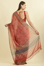 Rust Bandhani Printed Cotton Saree