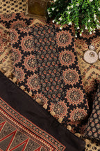 Black Cambric Cotton Printed And Mirror Wrok Unstitched Suit Material