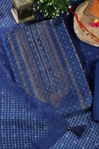 Royal Blue Zari Woven And Bandhani Printed Silk Unstitched Suit Fabric