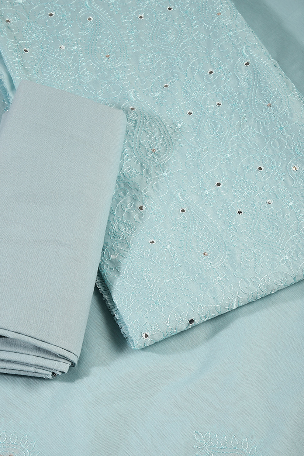Turquoise Color Chanderi Resham Embroidered Unstitched Suit