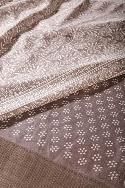 Dusty Mauve Colour Printed & Woven Cotton Silk Saree