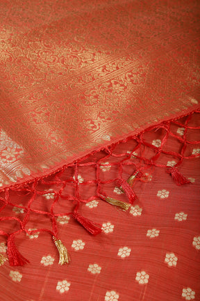 Red Color Chanderi Cotton Floral Zari Woven Saree