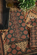 Bottle Green Cambric Cotton Printed And Mirror Wrok Unstitched Suit Material