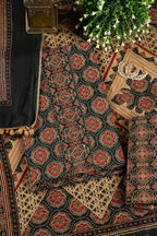 Bottle Green Cambric Cotton Printed And Mirror Wrok Unstitched Suit Material