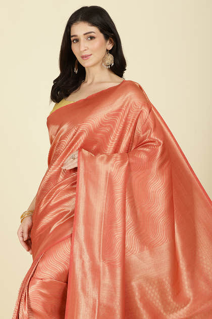 Dark Peach Colour Soft Silk Leheria Zari Woven Saree