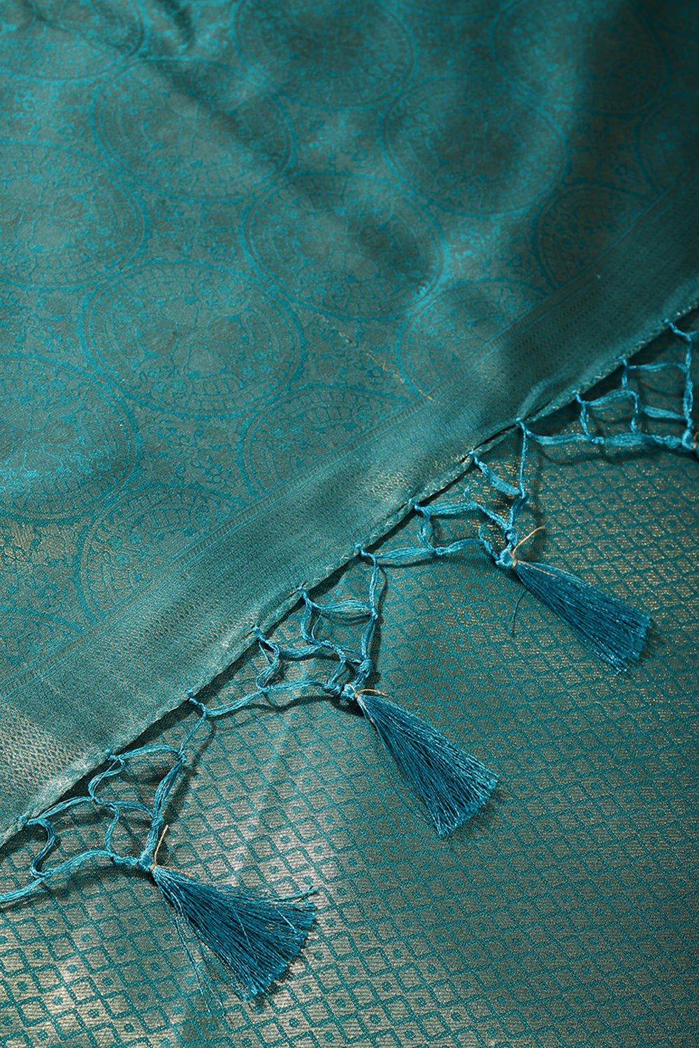 Teal Color Silk Resham and Zari Woven Saree