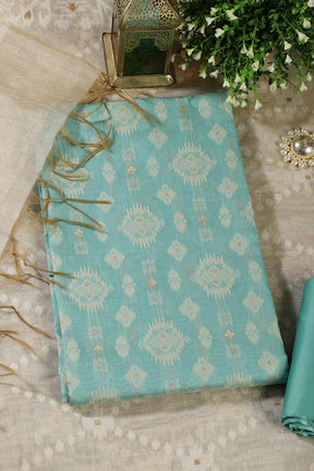 Turquoise  Chanderi Cotton Woven Unstitched Suit