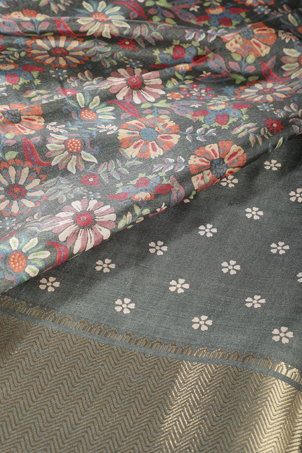 Sea Green Colour Floral Printed Cotton Silk Saree