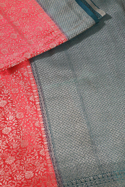 Red Floral Zari Woven Sarees