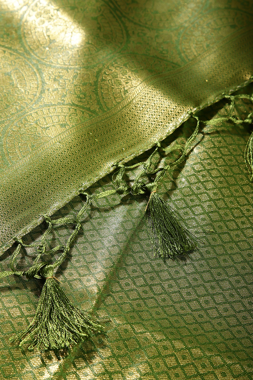 Olive Green Color Silk Resham and Zari Woven Saree
