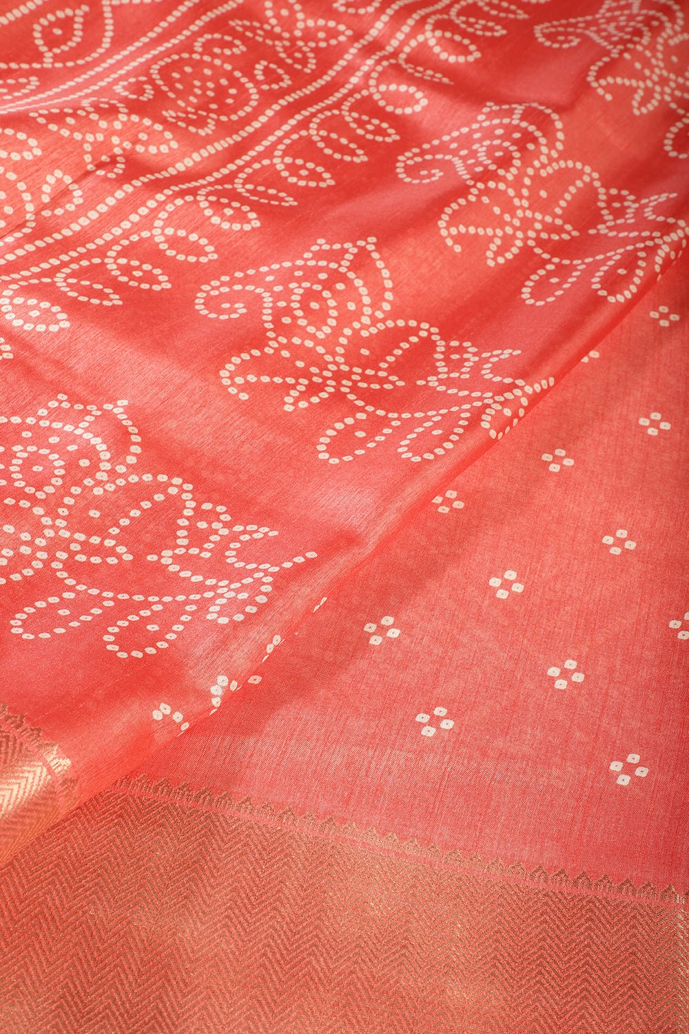 Light Peach Block Printed Cotton Silk Saree
