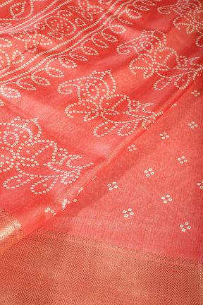 Light Peach Block Printed Cotton Silk Saree