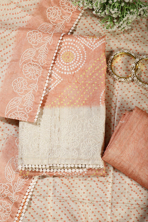 Blush Orange Color Tussar Silk Bandhani Printed Unstitched Suit Material
