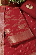 Maroon Banarsi Floral Woven Silk Unstitched Suit Fabric