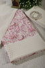 Cream & Pink Cotton Chikankari Work Floral Printed Unstitched Suit