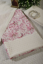 Cream & Pink Cotton Chikankari Work Floral Printed Unstitched Suit