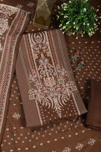 Brown Mughal-Inspired Paisley Printed Spun  Unstitched Suits Fabric