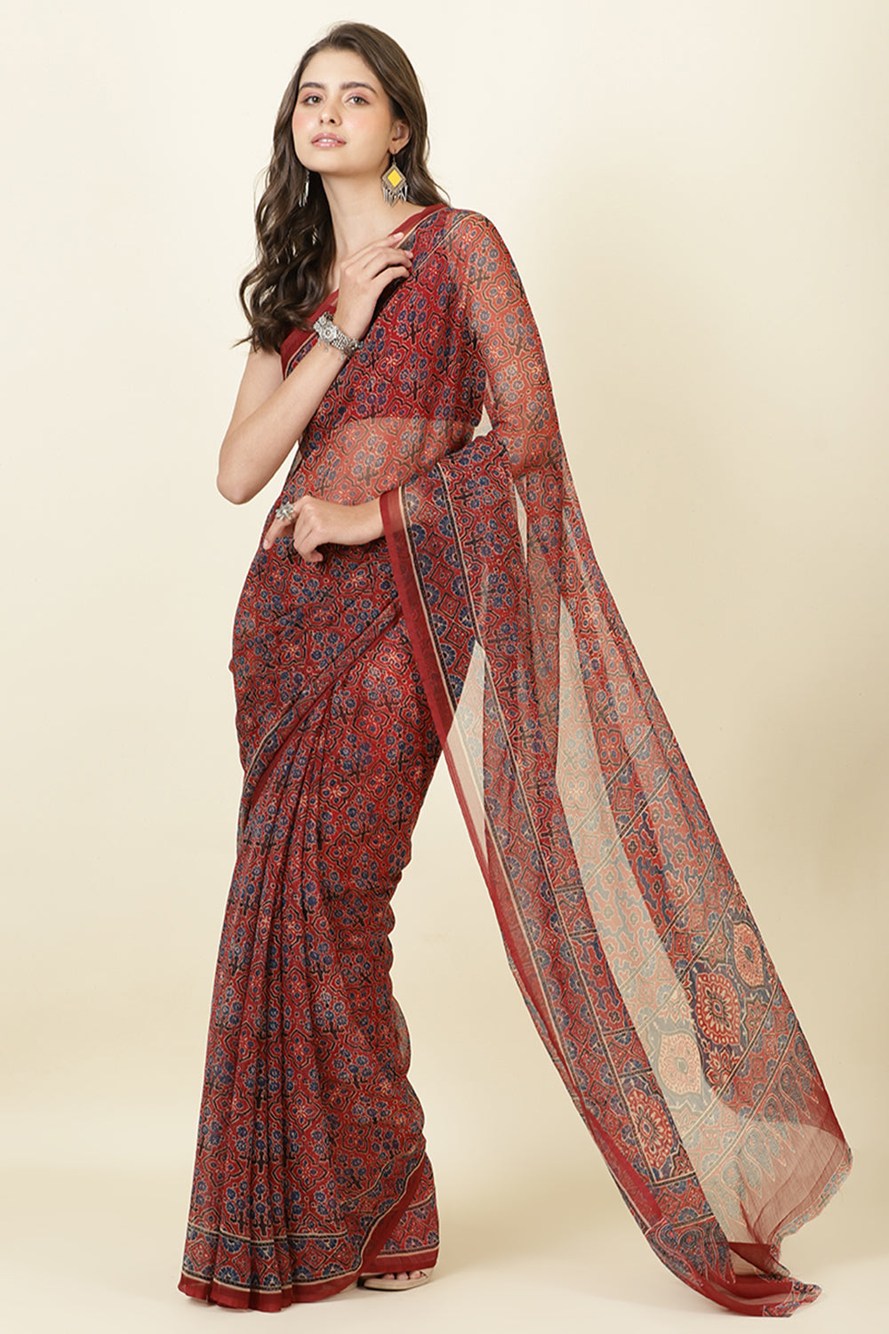 Maroon Chiffon Printed Saree