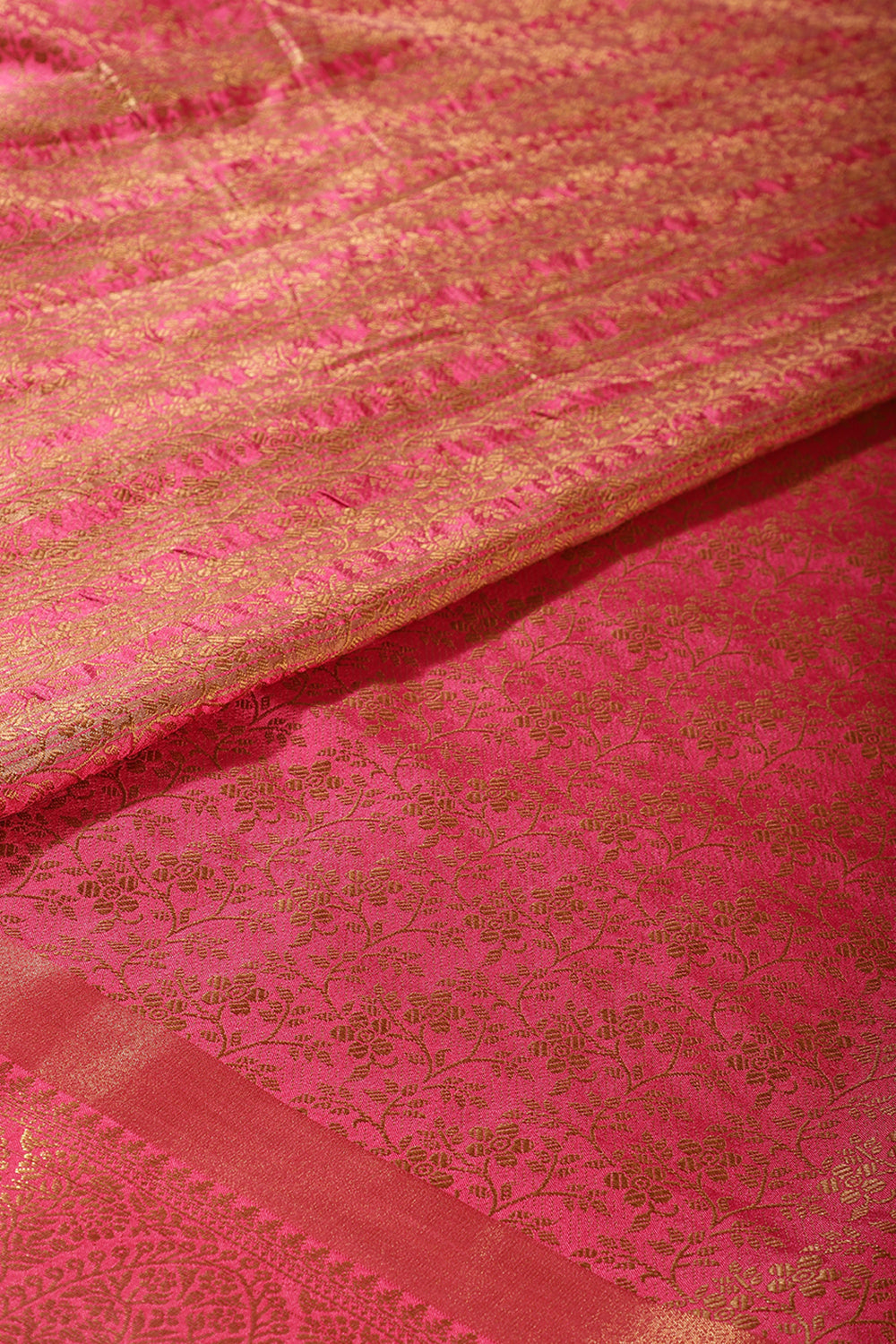 Fuchsia Pink Color Silk Floral Resham & Zari Woven Saree