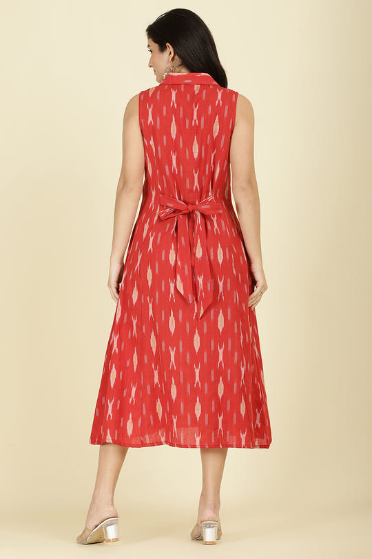 Red Cotton Printed Peonies Dress