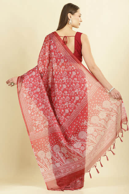 Maroon Kota Cotton Floral Jaal Printed Saree