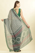 Green Ajrakh Block Printed Cotton Saree