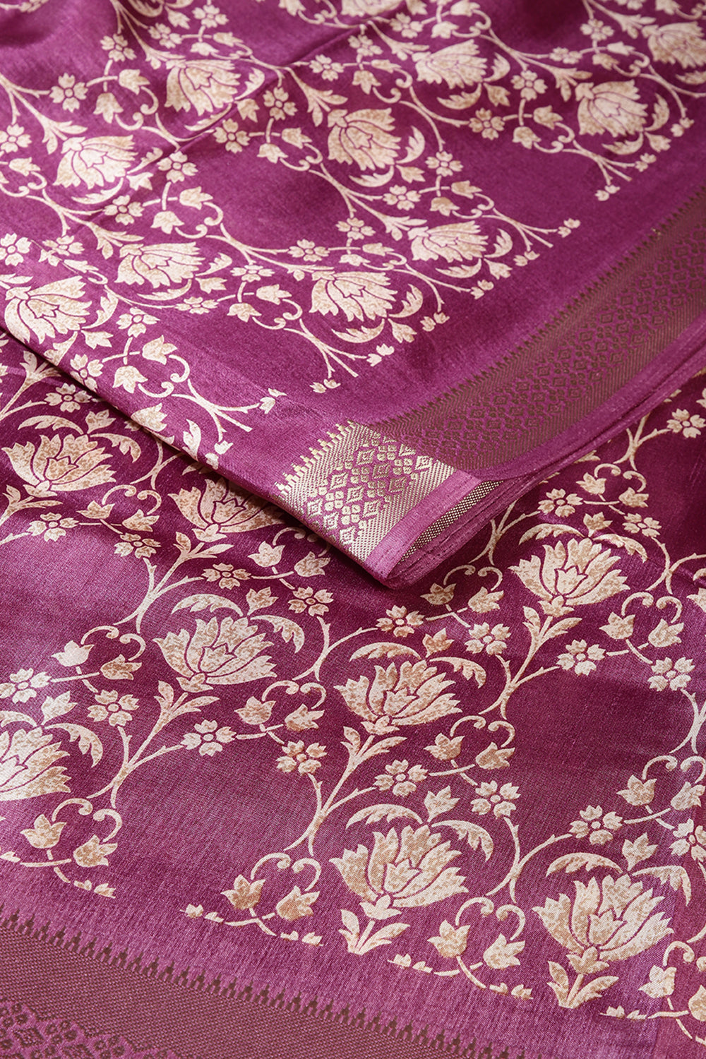 Purple Color Cotton Silk Block Printed Saree