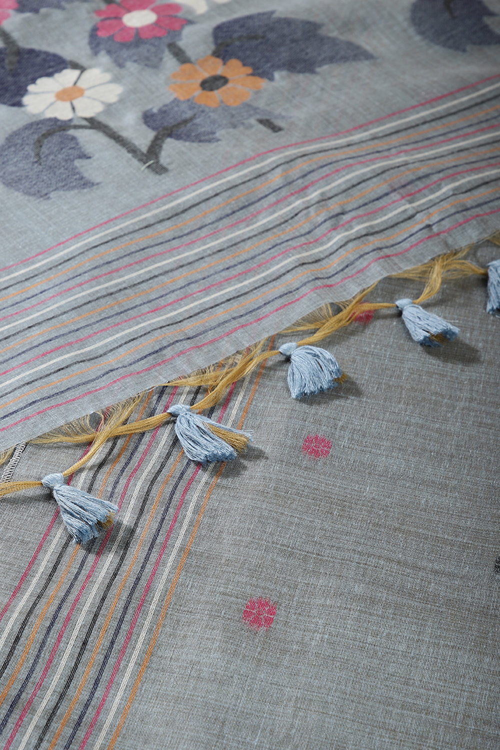 Grey Color Chanderi Cotton Resham Woven Saree