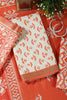 Orange Floral Block Print Cotton Unstitched Suit Fabric