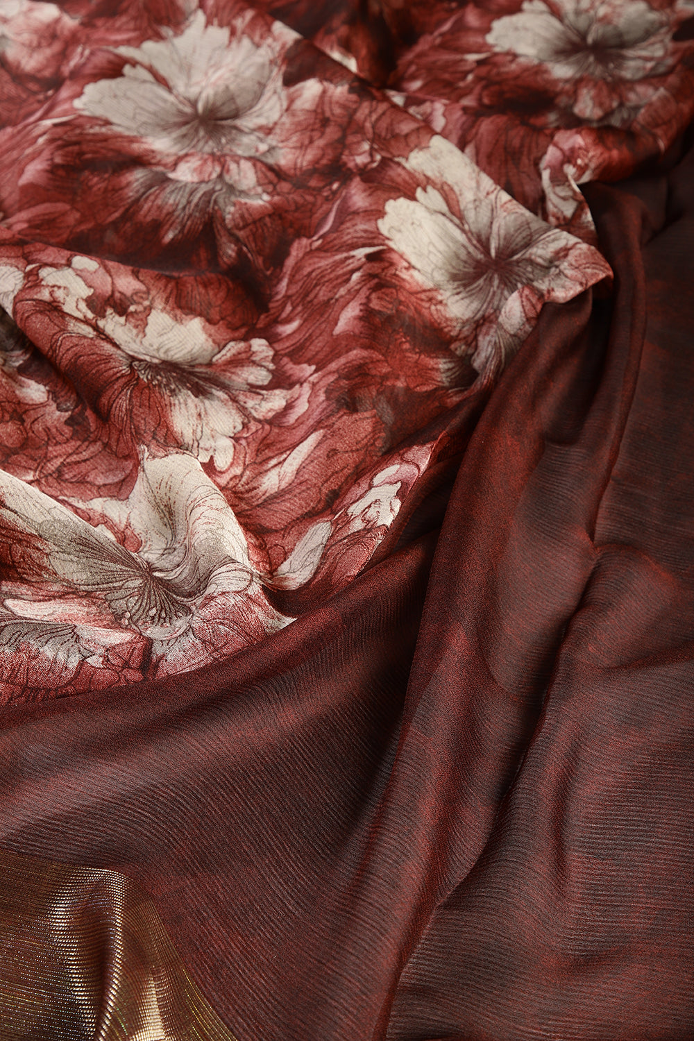 Seal Brown Color Chiffon Floral Printed Saree