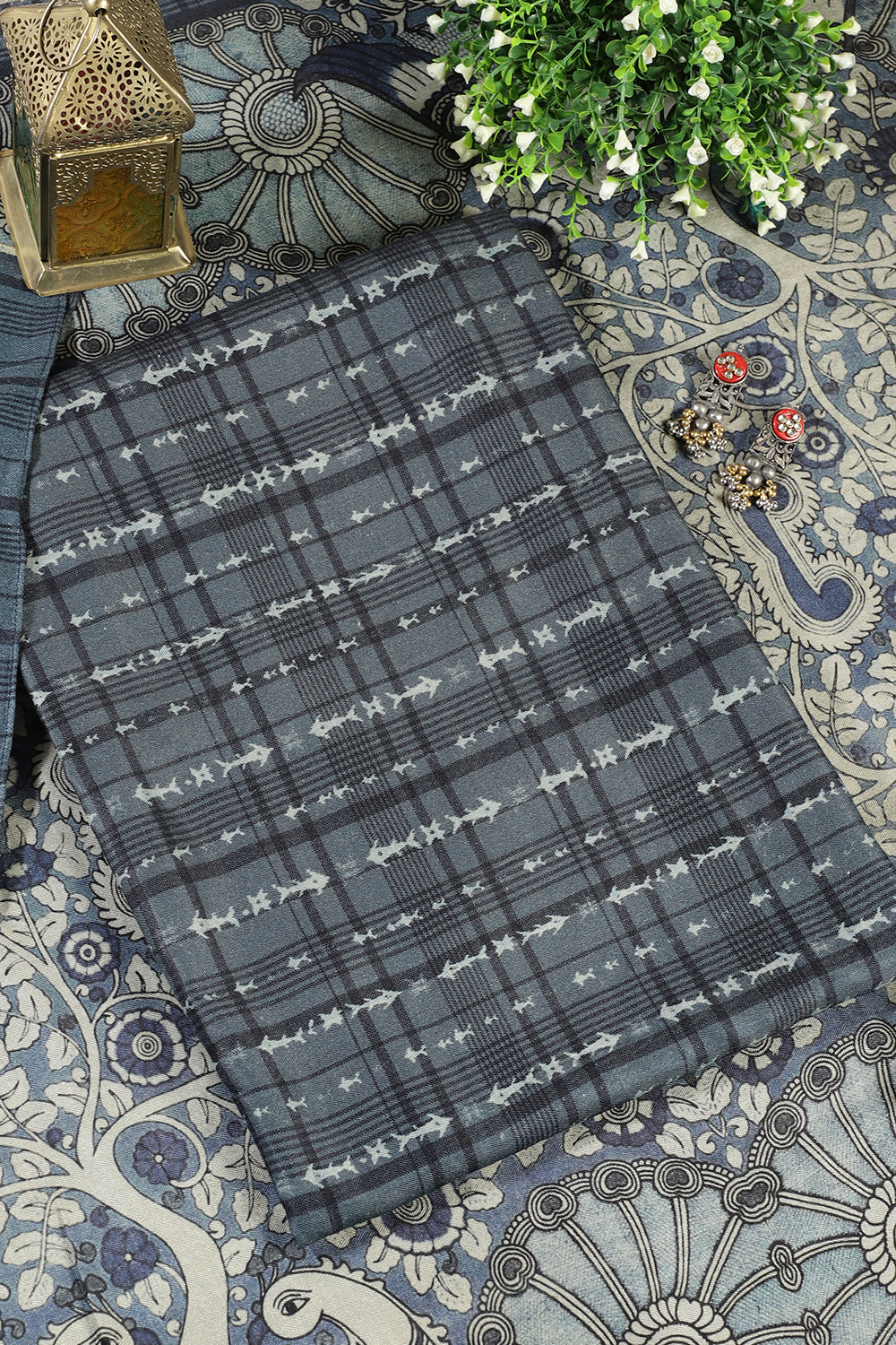 Blue Printed Spun Unstitched Suit Fabric