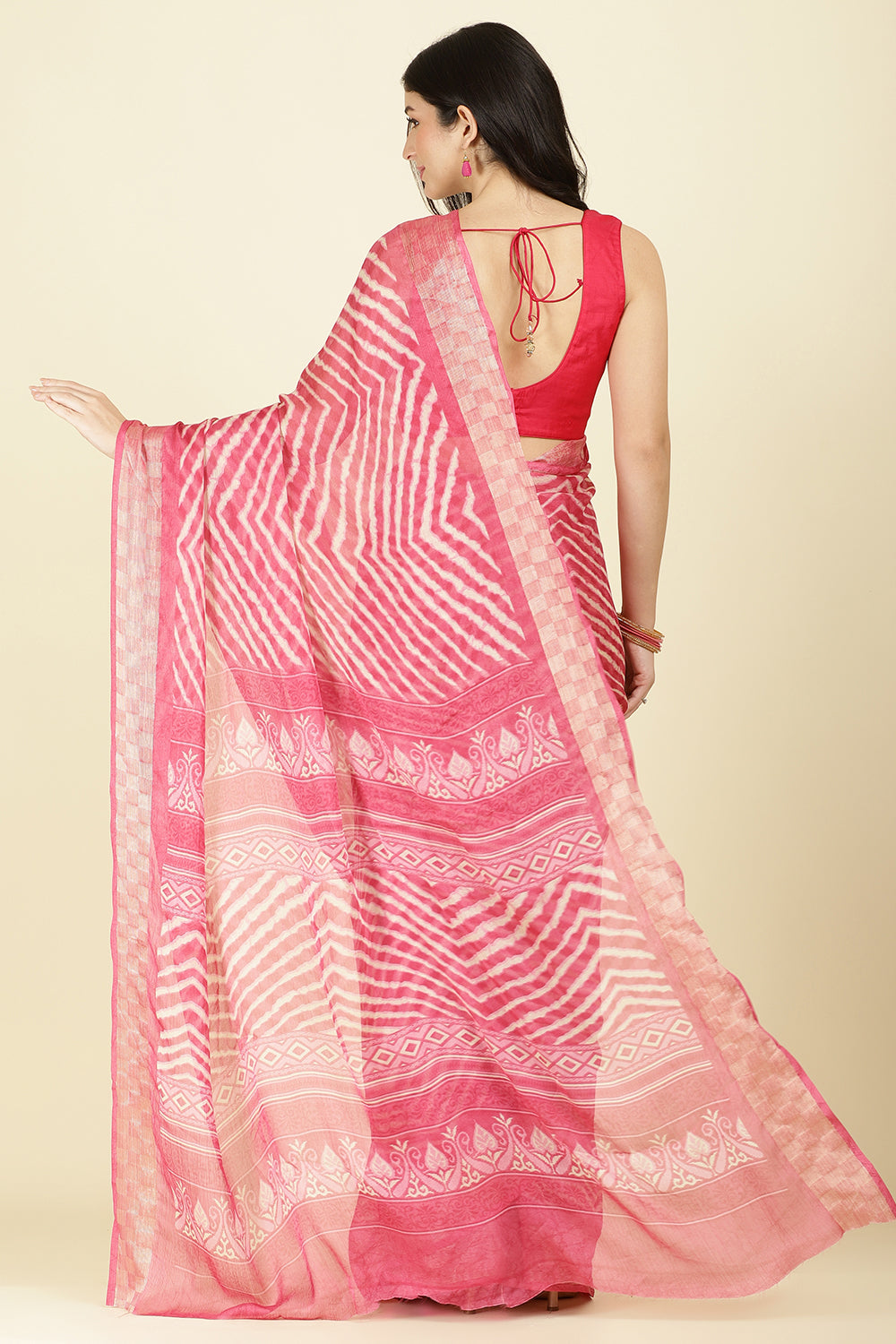 Coral Color Chiffon Leheriya Printed Saree