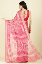 Coral Color Chiffon Leheriya Printed Saree