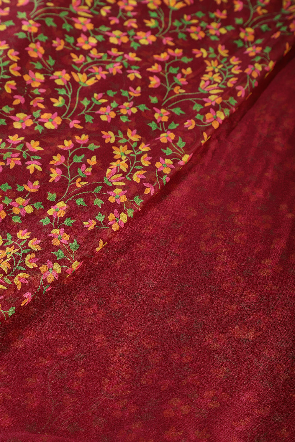 Wine Color Chiffon Floral Zari Border Printed Saree