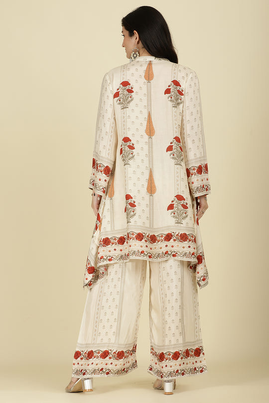 Cream Mul Cotton Floral Printed Kurta Set