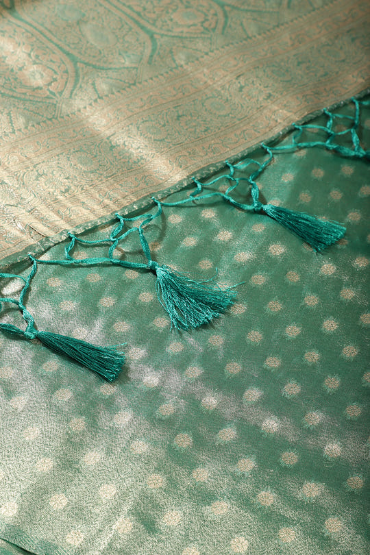 Teal Green Tissue Silk Banarasi Woven Saree