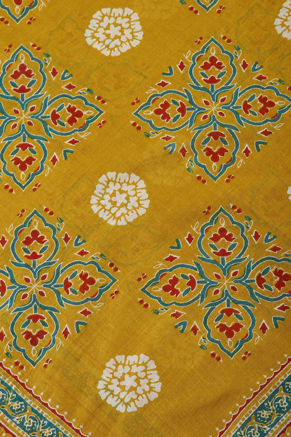 Mustard Color Cotton Printed Unstitched Suit
