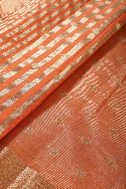 Orange Cotton Silk Zari Woven Saree