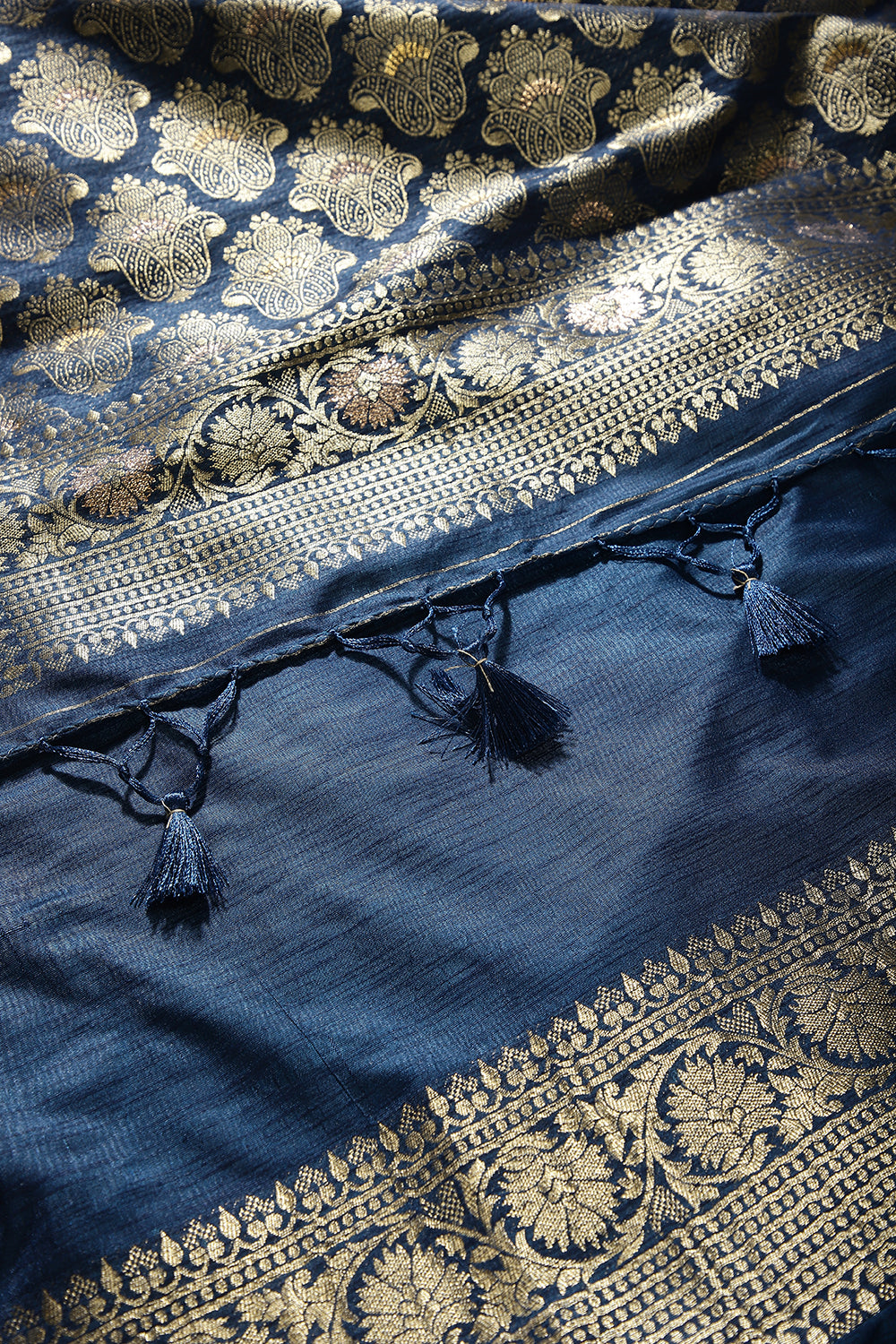 Dark Navy Color Raw Silk Woven Saree
