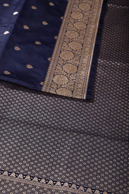 Navy Blue Banarsi Silk Zari Woven Saree