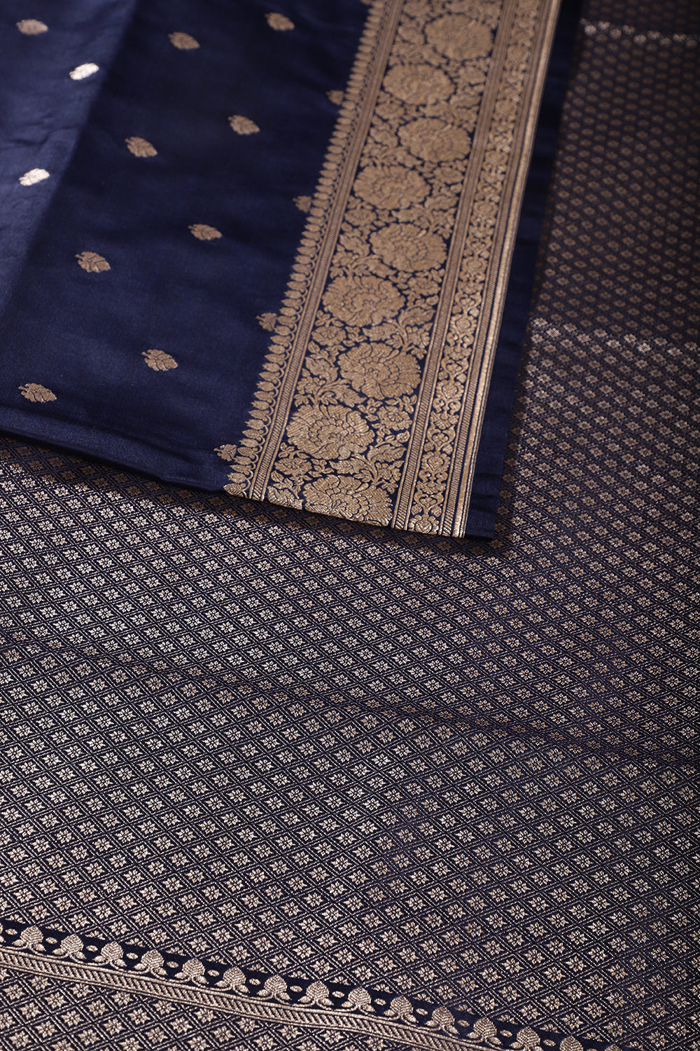 Navy Blue Banarsi Silk Zari Woven Saree