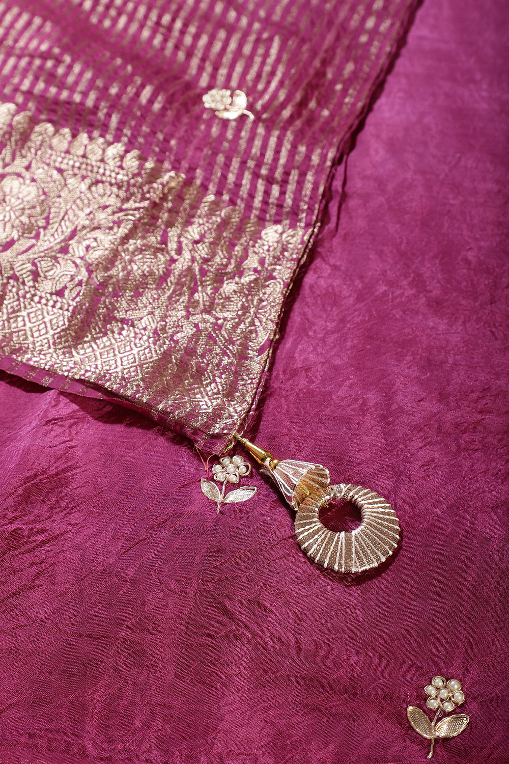 Pink & Wine Jaipuri Silk Leheriya Printed And Embroidered Saree
