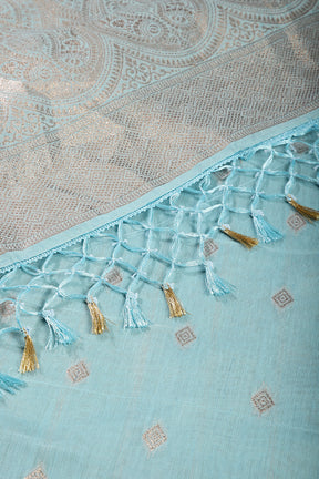 Light Blue Color Zari Woven Chanderi Cotton Saree