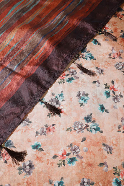 Rust Printed Tussar Silk Saree