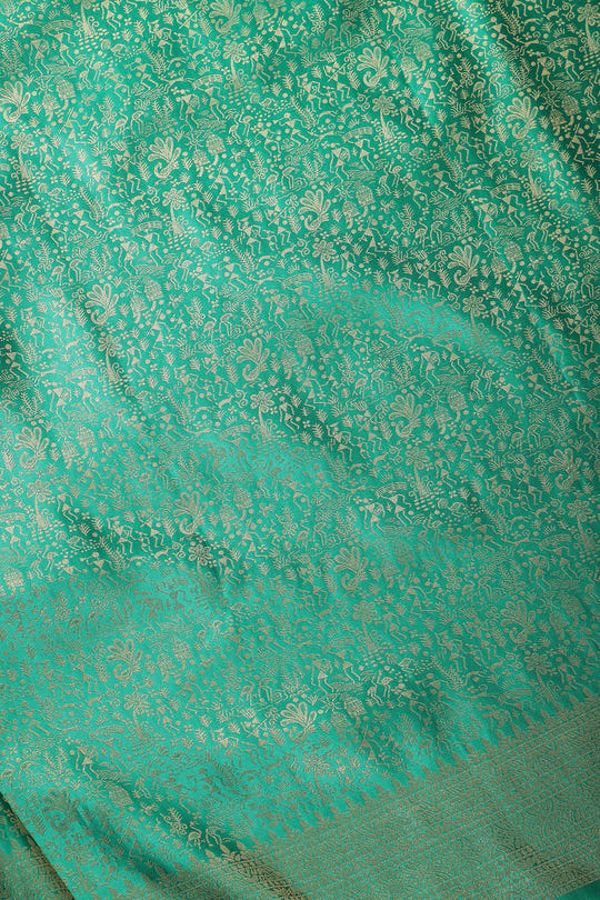 Teal Green Zari Woven Soft Silk Saree