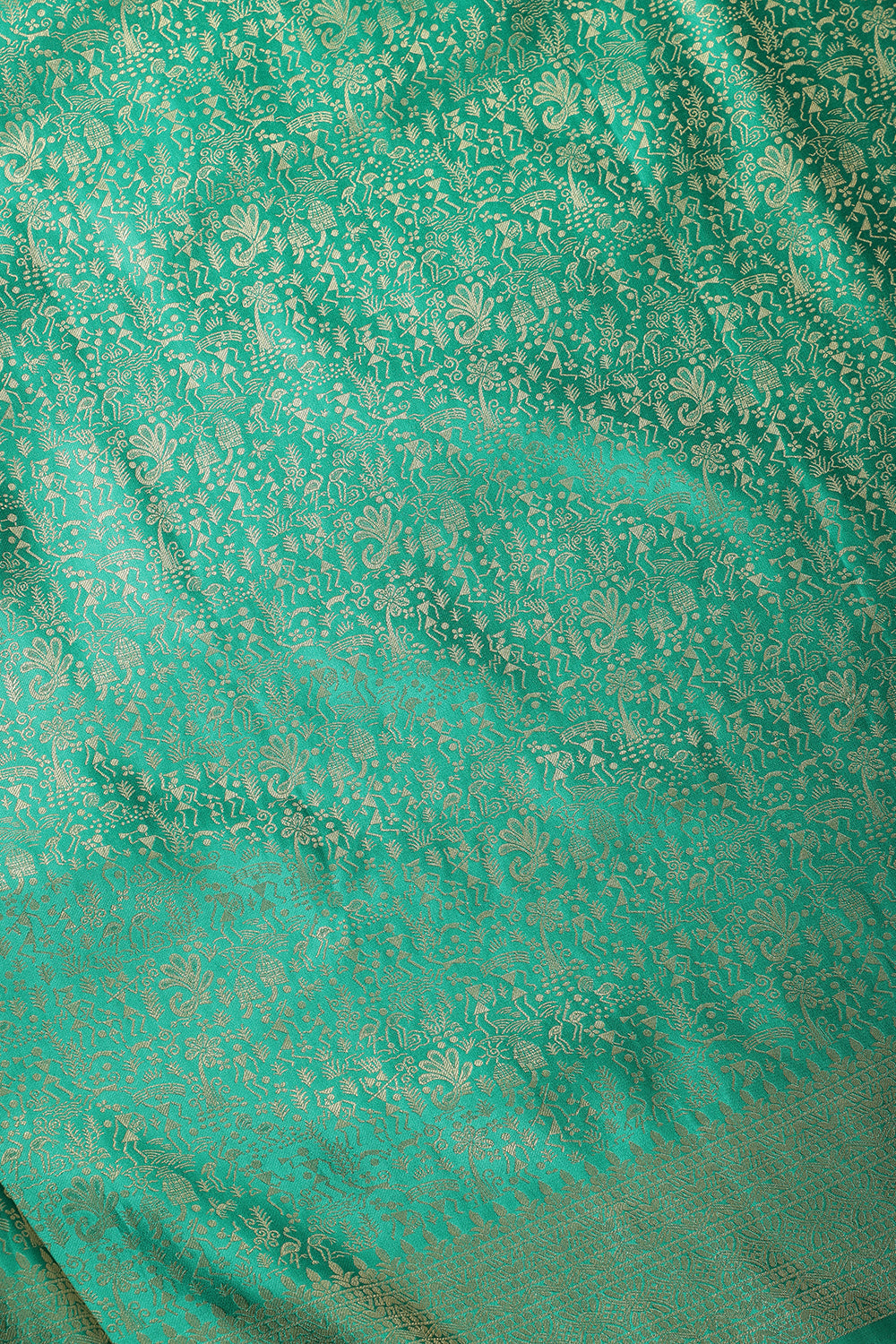 Teal Green Zari Woven Soft Silk Saree
