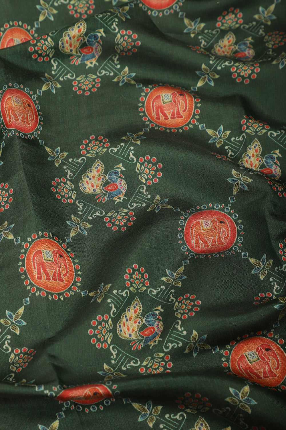 Bottle Green Cotton Kalamkari Printed Saree