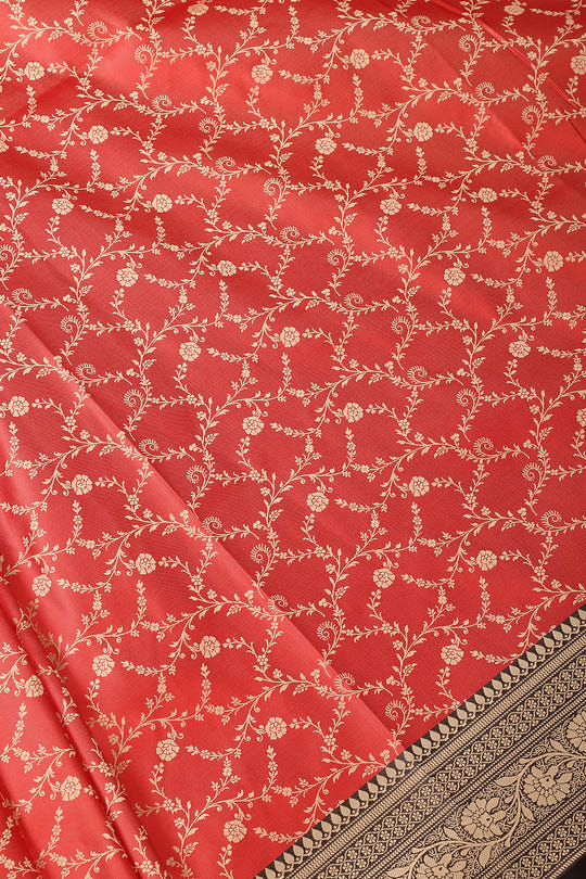 Red & Black Dual Toned Silk Floral Jal Woven Saree