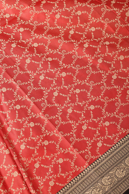 Red & Black Dual Toned Silk Floral Jal Woven Saree